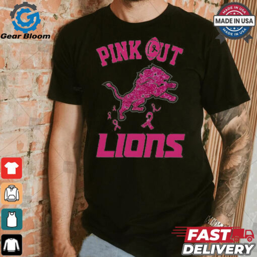 Pink out Breast Cancer Detroit Lions diamond heart shirt