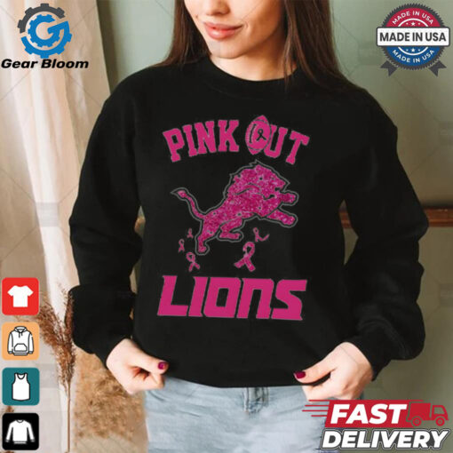 Pink out Breast Cancer Detroit Lions diamond heart shirt