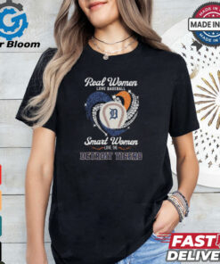 Real Women Love Baseball Smart Women Love The Detroit Tigers Diamond Heart 2024 Shirt