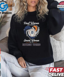 Real Women Love Baseball Smart Women Love The Detroit Tigers Diamond Heart 2024 Shirt