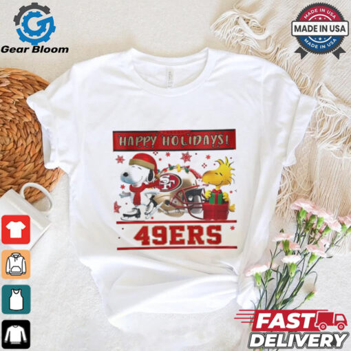 San Francisco 49ers Snoopy and Woodstock Happy Holidays shirt