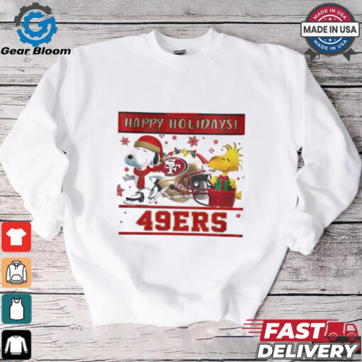 San Francisco 49ers Snoopy and Woodstock Happy Holidays shirt