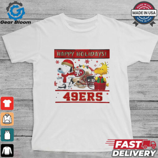 San Francisco 49ers Snoopy and Woodstock Happy Holidays shirt