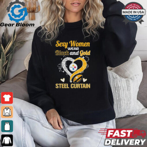 Sexy Women Wear Black And Gold Heart Steel Curtain Shirt