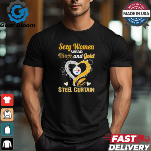 Sexy Women Wear Black And Gold Heart Steel Curtain Shirt