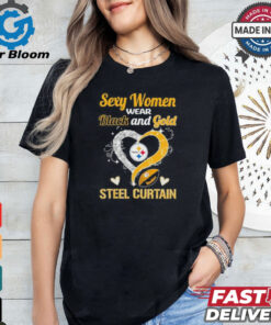 Sexy Women Wear Black And Gold Heart Steel Curtain Shirt