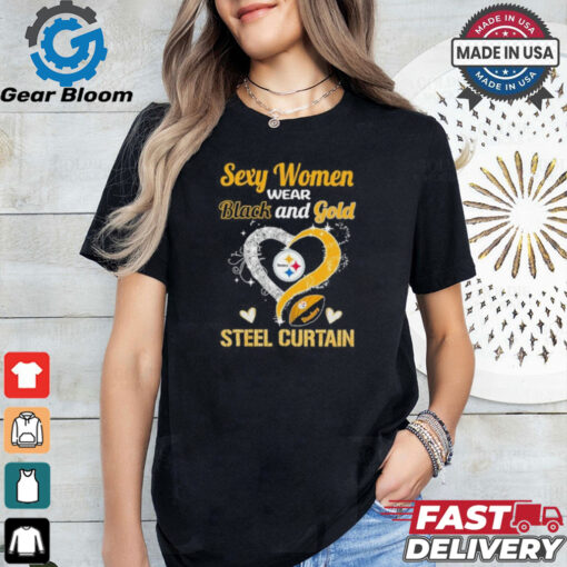 Sexy Women Wear Black And Gold Heart Steel Curtain Shirt