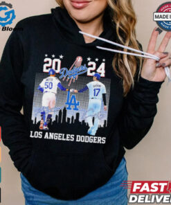 Shohei Ohtani Mookie Betts Los Angeles Dodgers 2024 skyline signature shirt