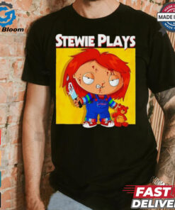 Stewie plays Chucky bloody shirt