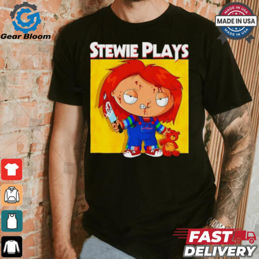 Stewie plays Chucky bloody shirt