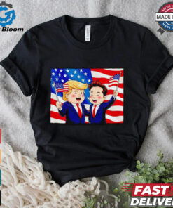 Trump and Elon Musk hand holding American flag cartoon shirt