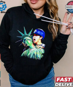 Vampire Shohei Ohtani bite Statue of Liberty New York baseball shirt