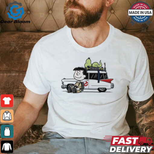 Venkman Slimer and the Ecto 1 Ghostbusters X Charlie Brown and Snoopy Peanuts Charlie Venkman shirt