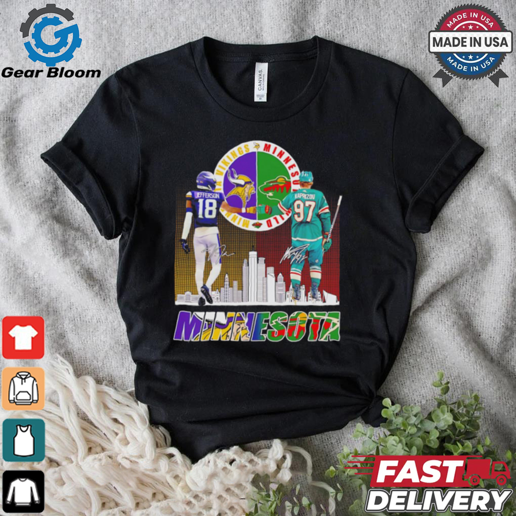 Vikings Justin Jefferson x Wild Kirill Kaprizov Minnesota skyline shirt Vikings Justin Jefferson x Wild Kirill Kaprizov Minnesota skyline shirt