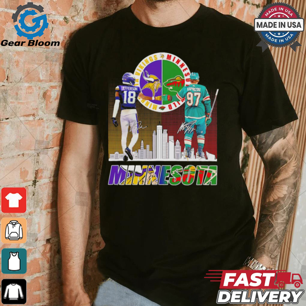 Vikings Justin Jefferson x Wild Kirill Kaprizov Minnesota skyline shirt Vikings Justin Jefferson x Wild Kirill Kaprizov Minnesota skyline shirt