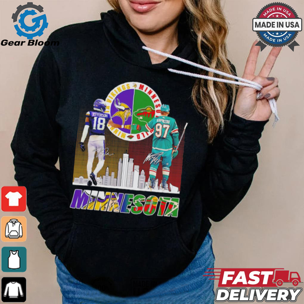 Vikings Justin Jefferson x Wild Kirill Kaprizov Minnesota skyline shirt Vikings Justin Jefferson x Wild Kirill Kaprizov Minnesota skyline shirt