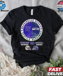 Washington Huskies Saturdays x Seattle Seahawks Sundays skyline logo shirt