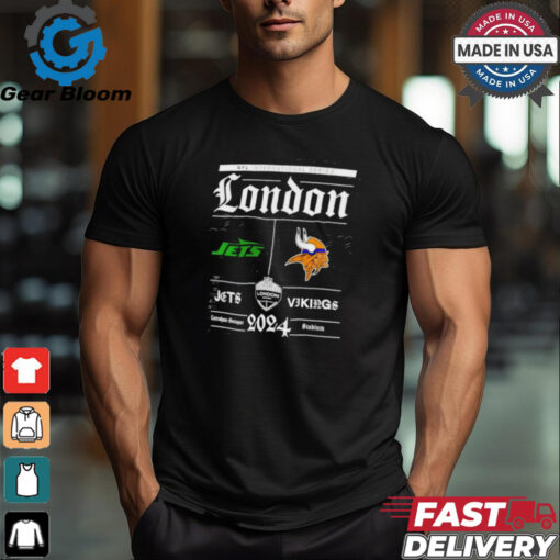 Official New york jets vs Minnesota vikings NFL international series london 2024 logo T shirt