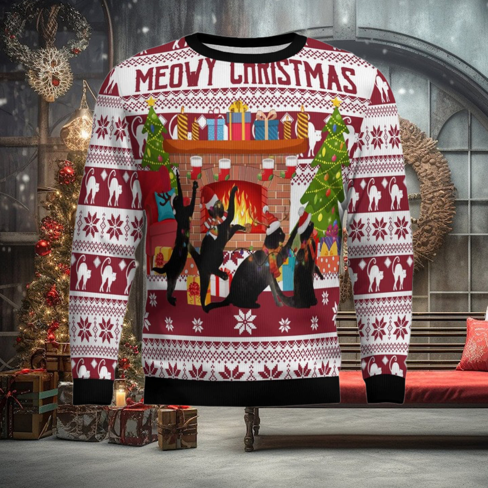 Black Cat Christmas Dancing Ugly Christmas Sweater Black Cat Christmas Dancing Ugly Christmas Sweater
