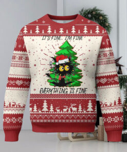 Black Cat Christmas Ugly Christmas Sweater It’s Fine I’m Fine Everthing Is Fine Funny Xmas