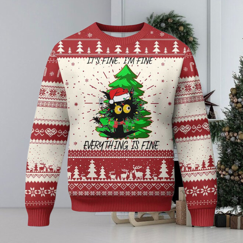 Black Cat Christmas Ugly Christmas Sweater It’s Fine I’m Fine Everthing Is Fine Funny Xmas Black Cat Christmas Ugly Christmas Sweater It’s Fine I’m Fine Everthing Is Fine Funny Xmas