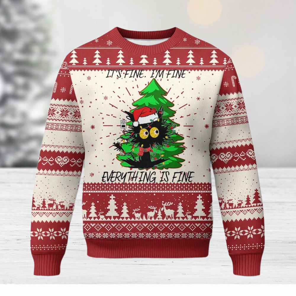 Black Cat Christmas Ugly Christmas Sweater It’s Fine I’m Fine Everthing Is Fine Funny Xmas Black Cat Christmas Ugly Christmas Sweater It’s Fine I’m Fine Everthing Is Fine Funny Xmas