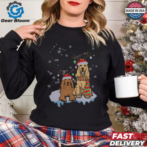 Cute Christmas Cocker Spaniel Santa Hats Reindeer Dog Lovers shirt