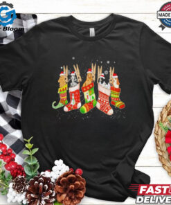 Cute Cocker Spaniel Dog In Christmas Sock Santa Hat Shirt