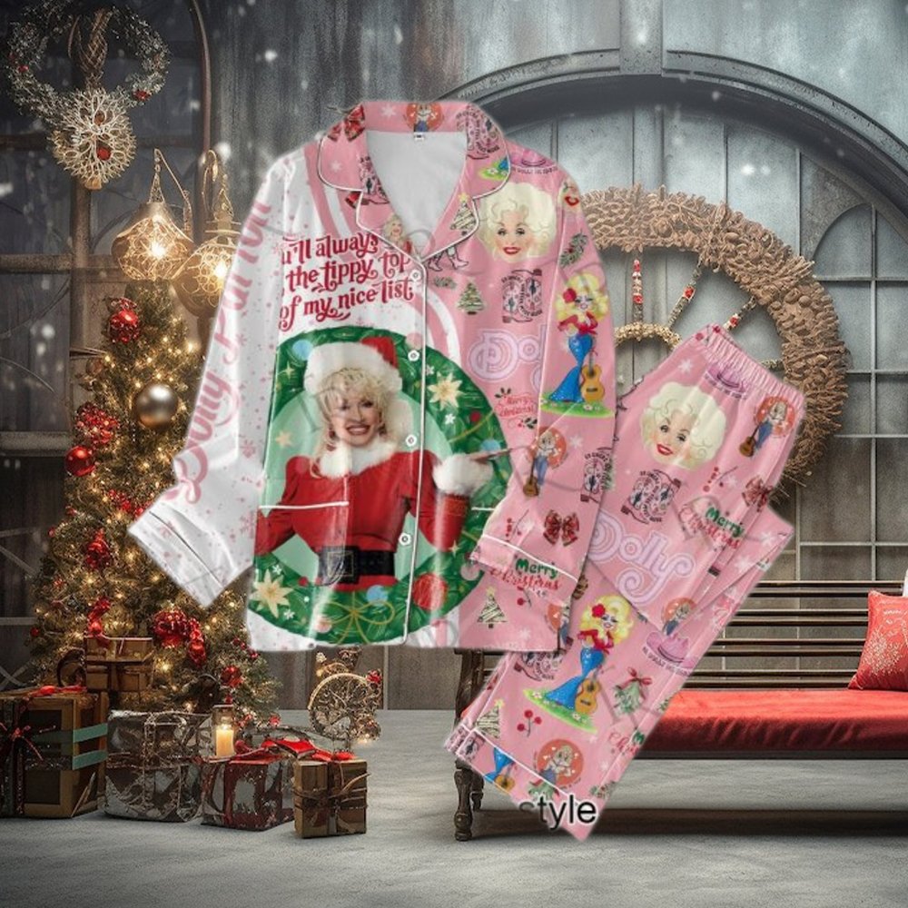 Dolly Parton You’ll Always Be At The Tippy Top Of My Nice List Merry Christmas Button Down Pajamas Set Dolly Parton You’ll Always Be At The Tippy Top Of My Nice List Merry Christmas Button Down Pajamas Set