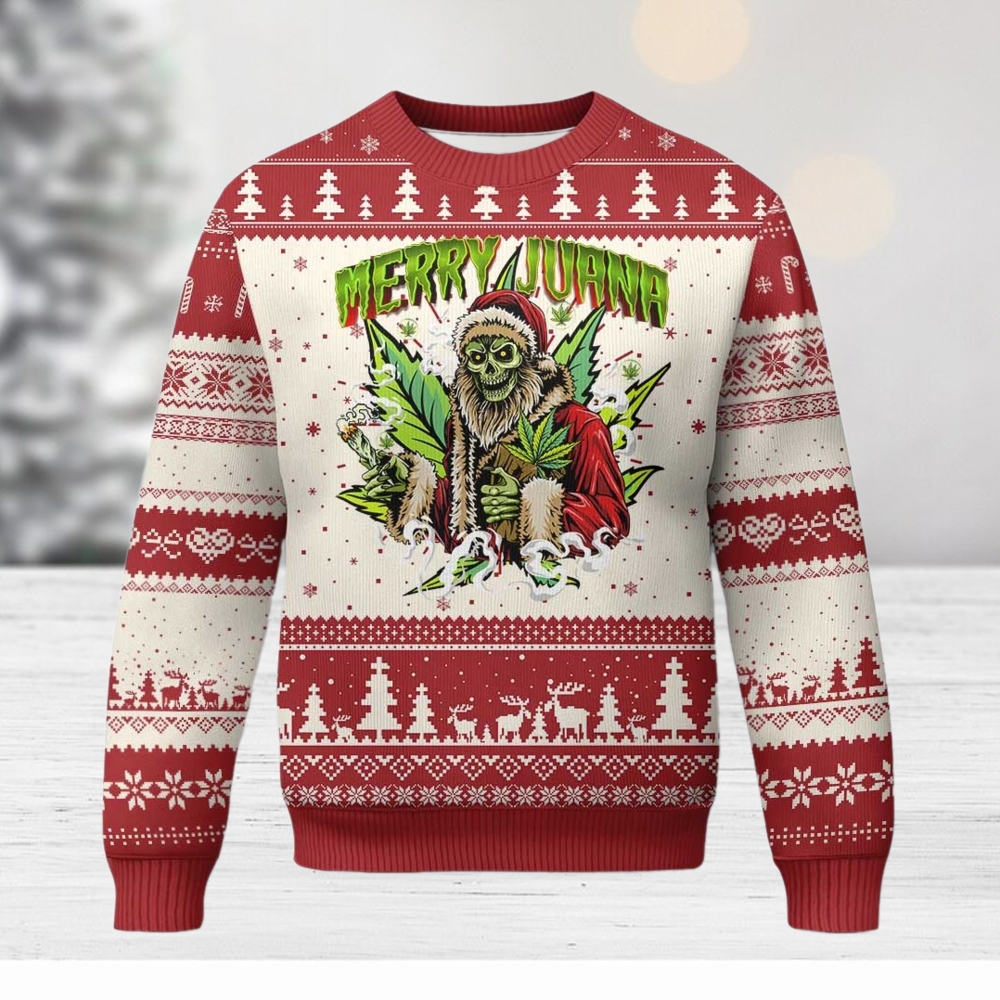Funny Weed Xmas Ugly Christmas Sweater Merry Juana Santa Skeleton Funny Weed Xmas Ugly Christmas Sweater Merry Juana Santa Skeleton