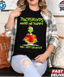 Grinch Hug Dachshund Make Me Happy You Not So Much Christmas 2024 Shirt
