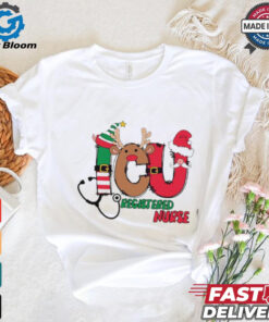 Icu Registered Nurse Christmas Elf Reindeer Santa Claus shirt
