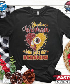 Just A Woman Who Loves Washington Redskin Hearts Shirt