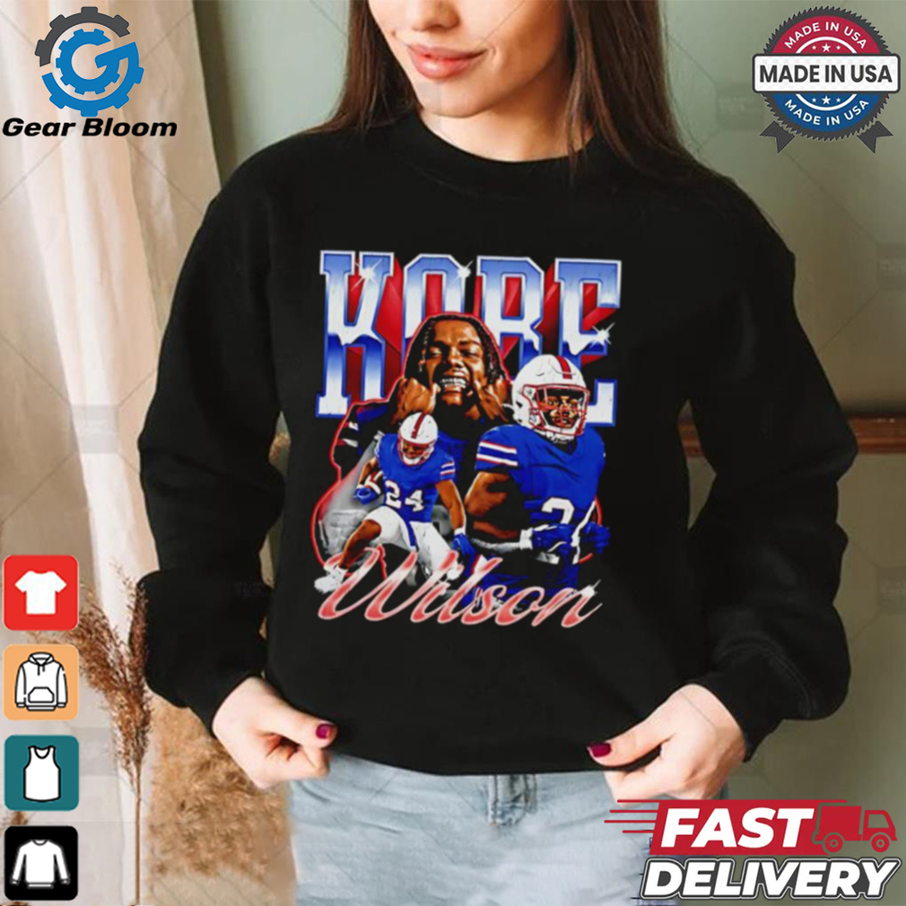 Kobe Wilson No. 24 SMU Mustangs graphic shirt Kobe Wilson No. 24 SMU Mustangs graphic shirt