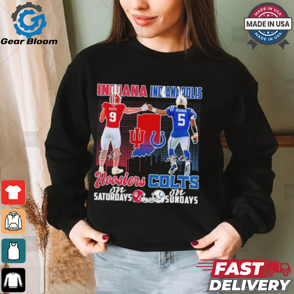 Kurtis Rourke Indiana Hoosiers On Saturdays X Anthony Richardson Indianapolis Colts On Sundays Shirt Kurtis Rourke Indiana Hoosiers On Saturdays X Anthony Richardson Indianapolis Colts On Sundays Shirt