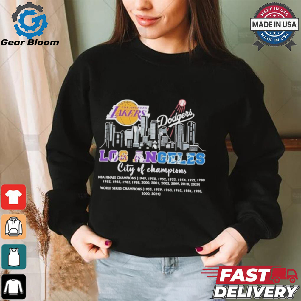 Los Angeles Dodgers Los Angeles Lakers LA City Of Champions 2024 T Shirt Los Angeles Dodgers Los Angeles Lakers LA City Of Champions 2024 T Shirt