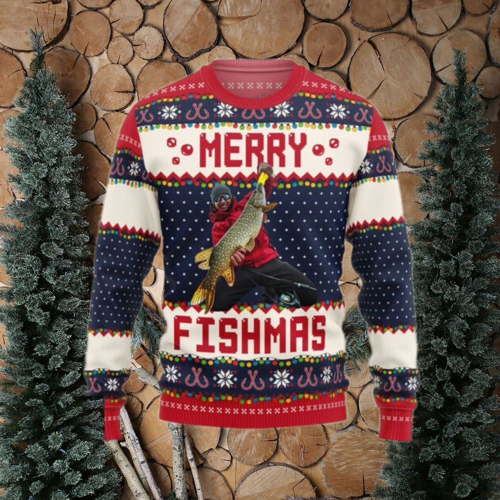 Merry Fishmas Gift For Fishing Lovers Personalized Photo Ugly Sweater Merry Fishmas Gift For Fishing Lovers Personalized Photo Ugly Sweater