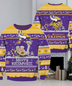 Minnesota Vikings NFL 2024 Merrykissmyass Funny Santa Claus Christmas Ugly Sweater