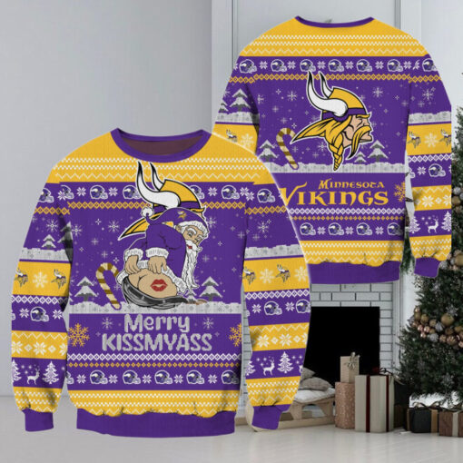 Minnesota Vikings NFL 2024 Merrykissmyass Funny Santa Claus Christmas Ugly Sweater