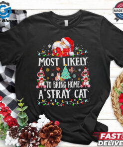 Most likely to bring home a stray cat Christmas light shirt
