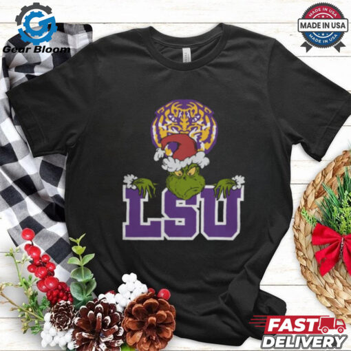 NCAA LSU Tigers Logo Football Grinch Christmas T Shirt