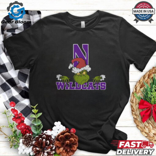 NCAA Northwestern Wildcats Logo Football Grinch Christmas T Shirt