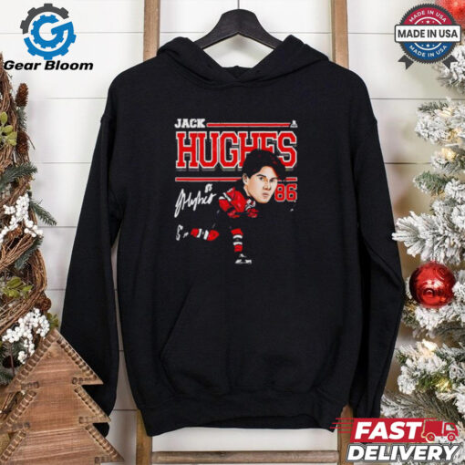 New Jersey Devils 2024 Jack Hughes #86 Cartoon signature shirt