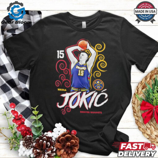 Nikola Jokic action pose Denver Nuggets competitor shirt