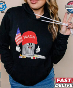 Official Funny Trump Maga Garbage Can Cartoon Character American Flag T Shirt