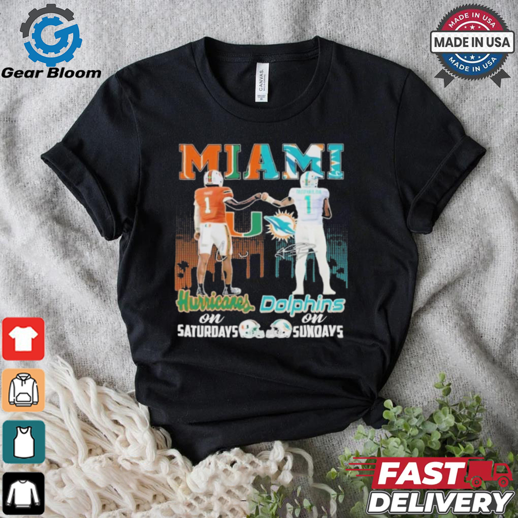 Official Miami Hurricanes On Saturdays Miami Dolphins On Sundays 2024 T Shirt Official Miami Hurricanes On Saturdays Miami Dolphins On Sundays 2024 T Shirt
