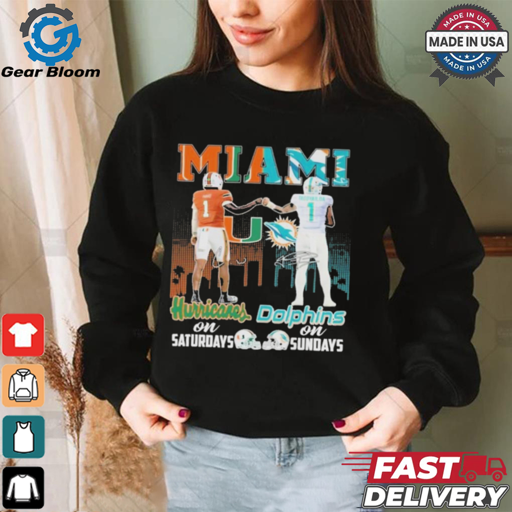 Official Miami Hurricanes On Saturdays Miami Dolphins On Sundays 2024 T Shirt Official Miami Hurricanes On Saturdays Miami Dolphins On Sundays 2024 T Shirt