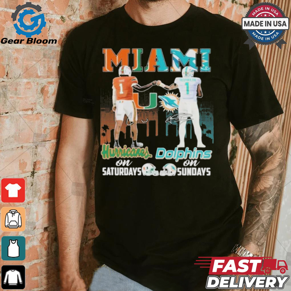Official Miami Hurricanes On Saturdays Miami Dolphins On Sundays 2024 T Shirt Official Miami Hurricanes On Saturdays Miami Dolphins On Sundays 2024 T Shirt