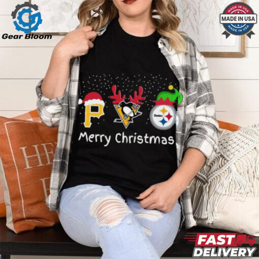 Official Pittsburgh Sports Pirates Penguins And Steelers Merry Christmas 2024 Shirt