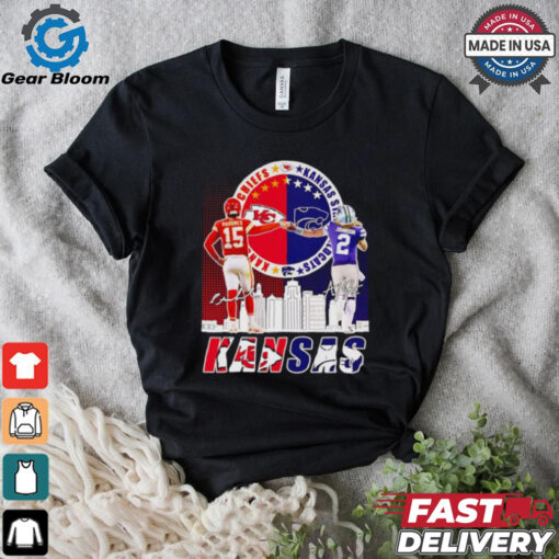 Patrick Mahomes and Avery Johnson Kansas signatures shirt